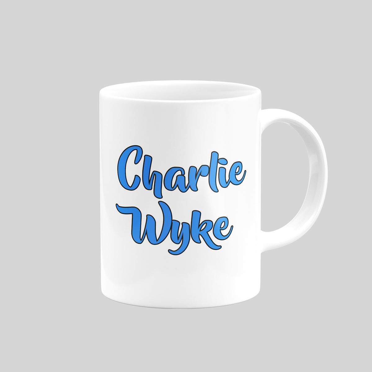 Charlie Wyke name design on the reverse of a Carlisle United mug