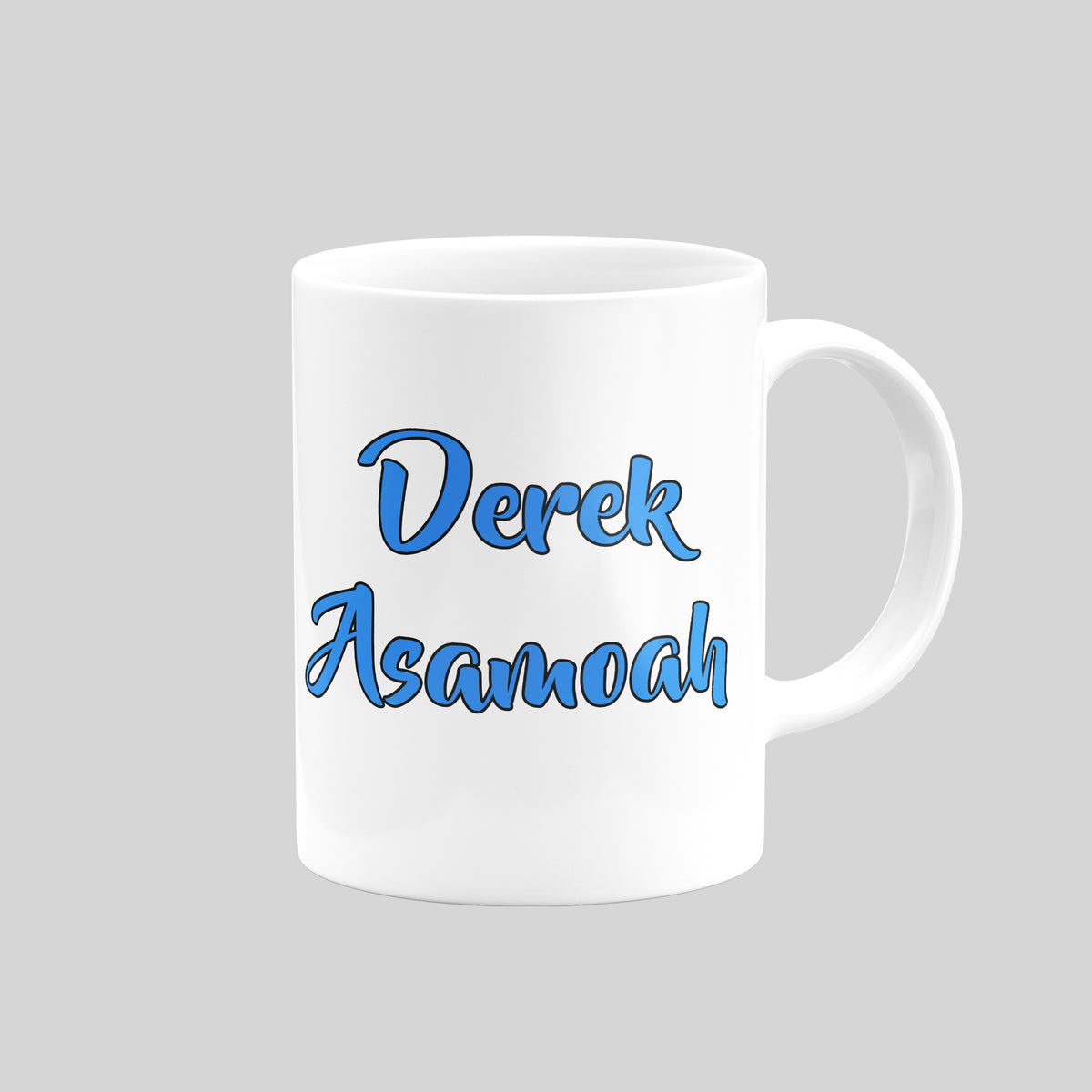 Derek Asamoah name design on the reverse of a Carlisle United mug
