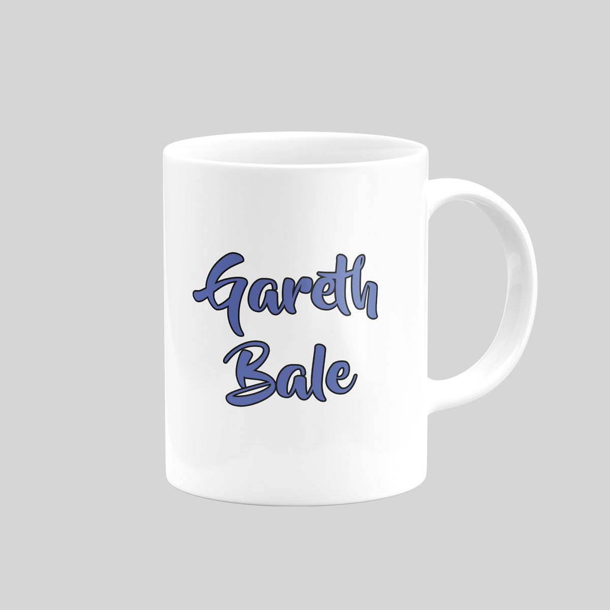 Reverse of Gareth Bale Tottenham mug showing his name in blue lettering