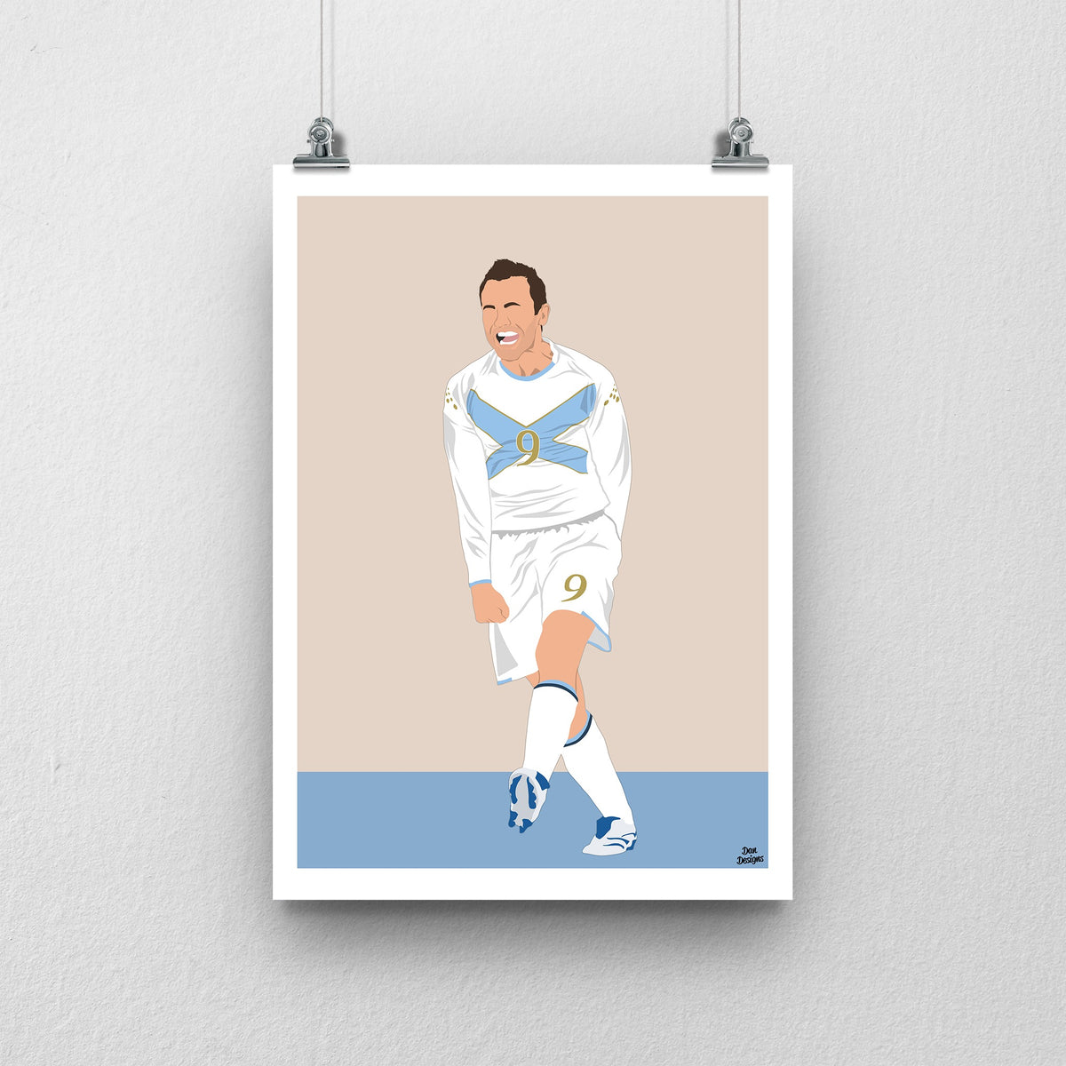 James McFadden Scotland print celebrating his goal against France in 2007, white border design