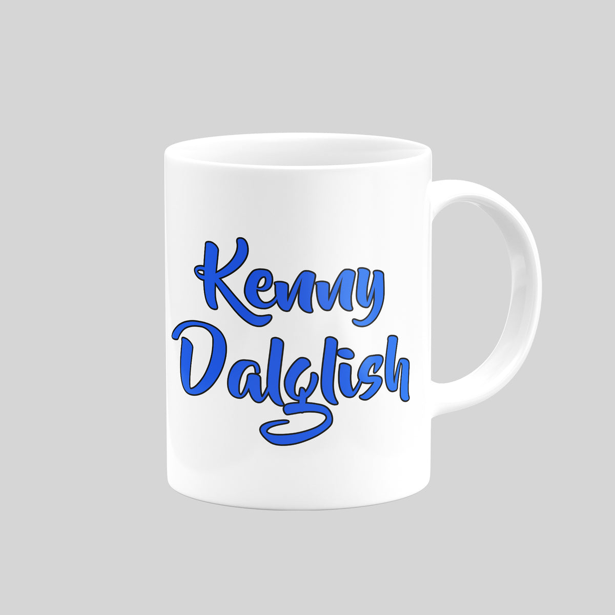 Kenny Dalglish Scotland mug reverse with his name in blue lettering.