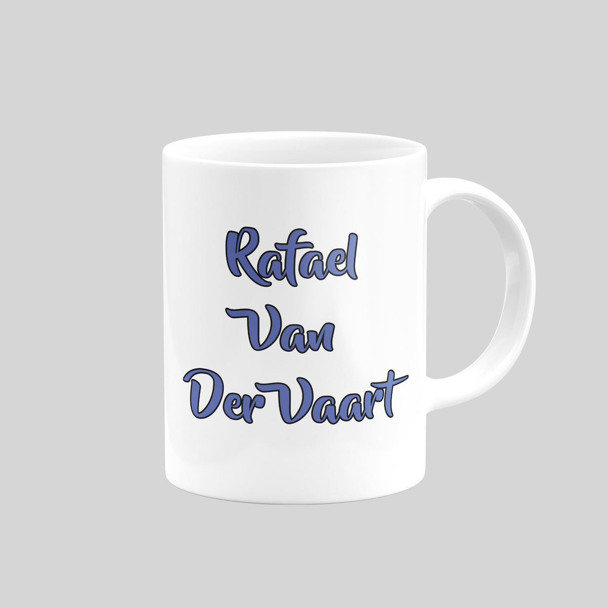 Reverse of Rafael van der Vaart Tottenham mug showing his name in blue lettering