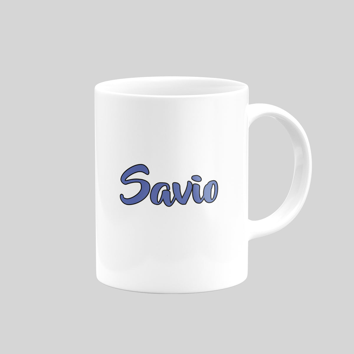 Reverse of Sávio Tottenham mug showing his name in blue lettering
