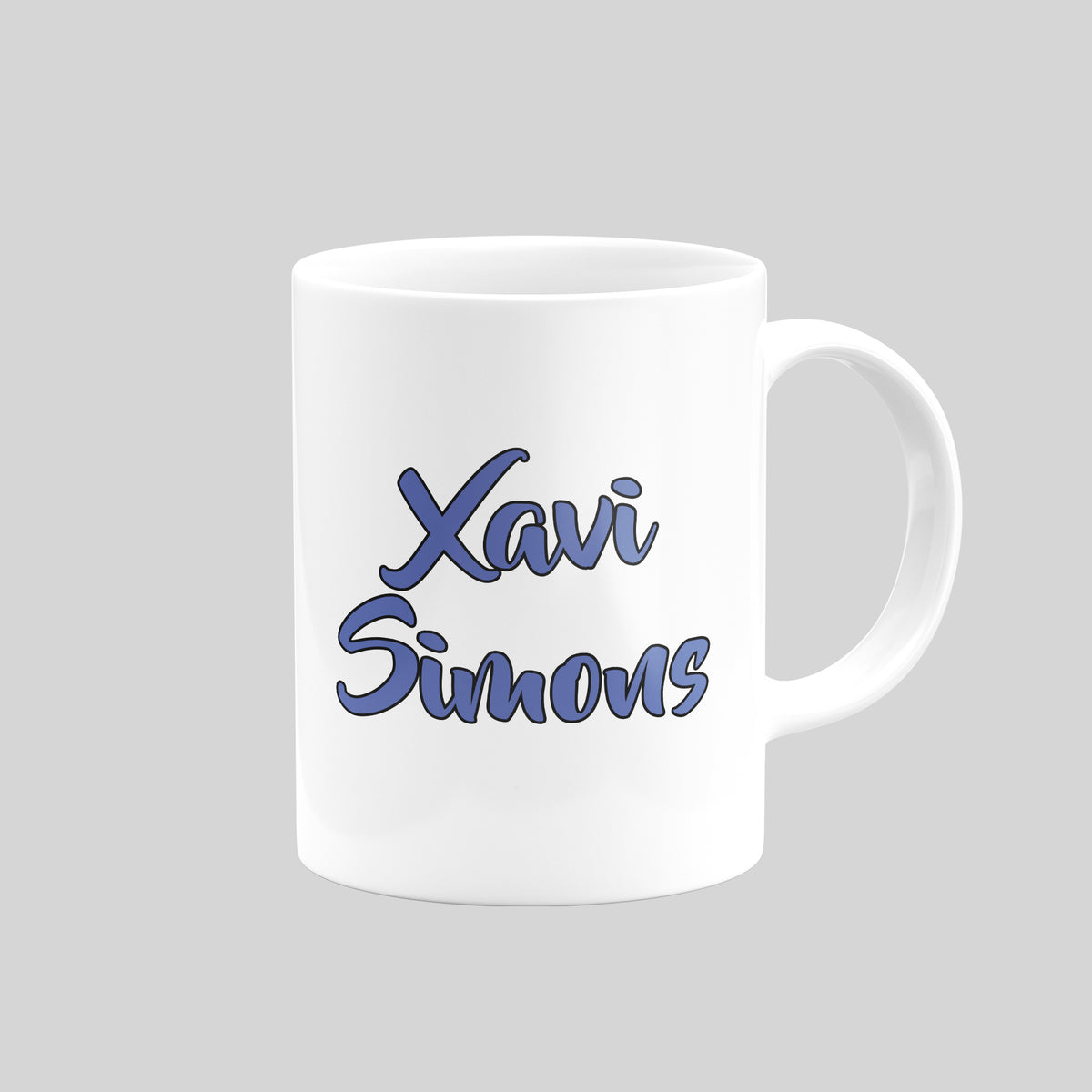 Reverse of Xavi Simons Tottenham mug showing his name in blue lettering