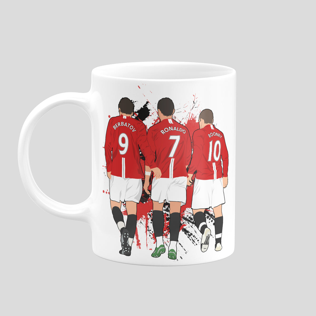 Berbatov, Ronaldo & Rooney Manchester United mug – original player artwork