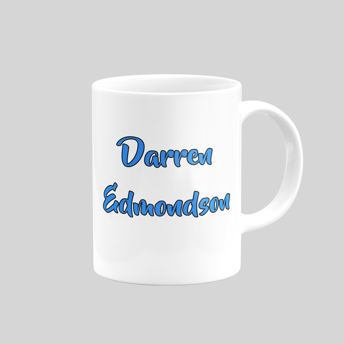 Darren Edmondson name design on the reverse of a Carlisle United mug