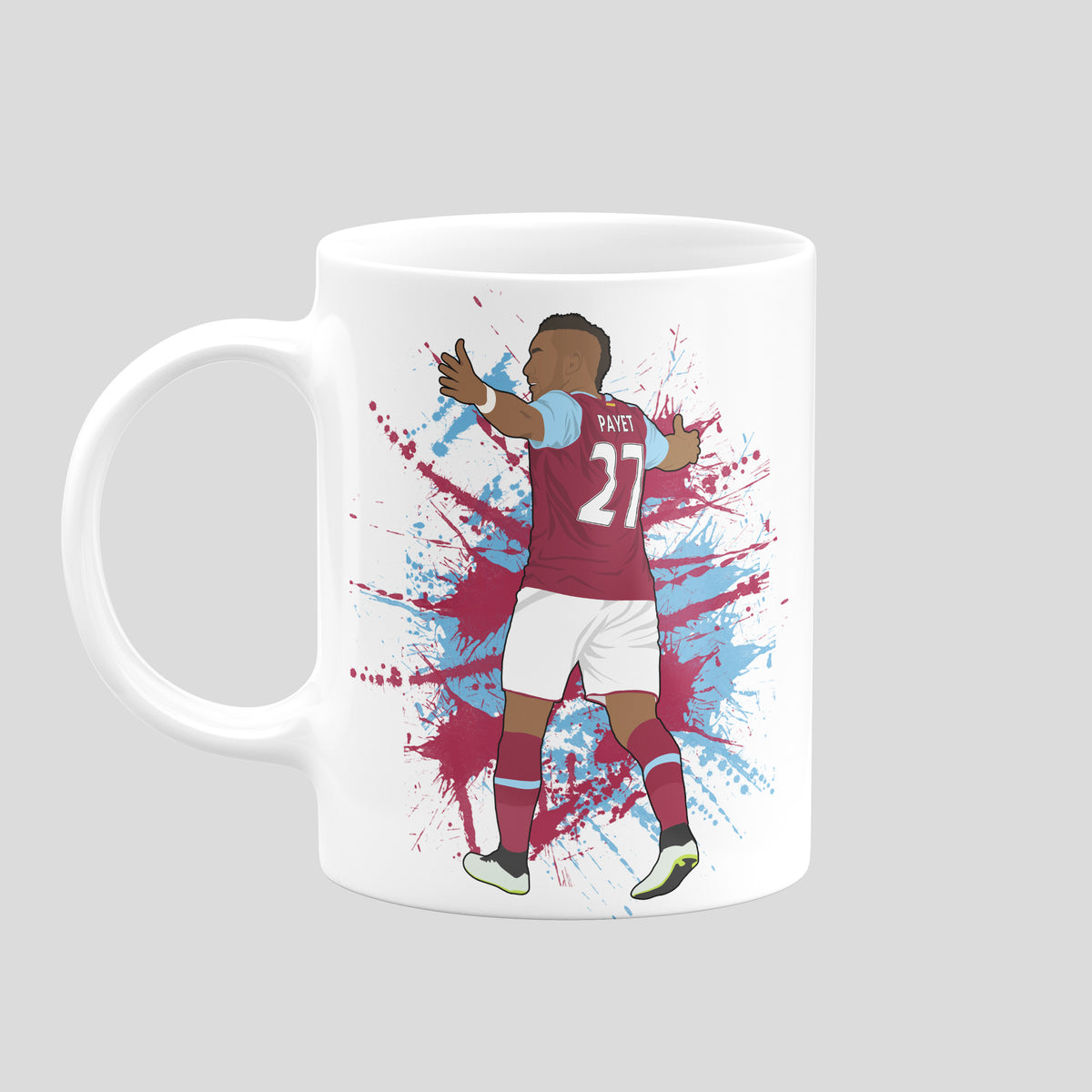 Dimitri Payet West Ham United celebration artwork on a white ceramic mug