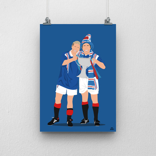 Ally McCoist & Paul Gascoigne Print – Rangers Trophy Celebration Artwork