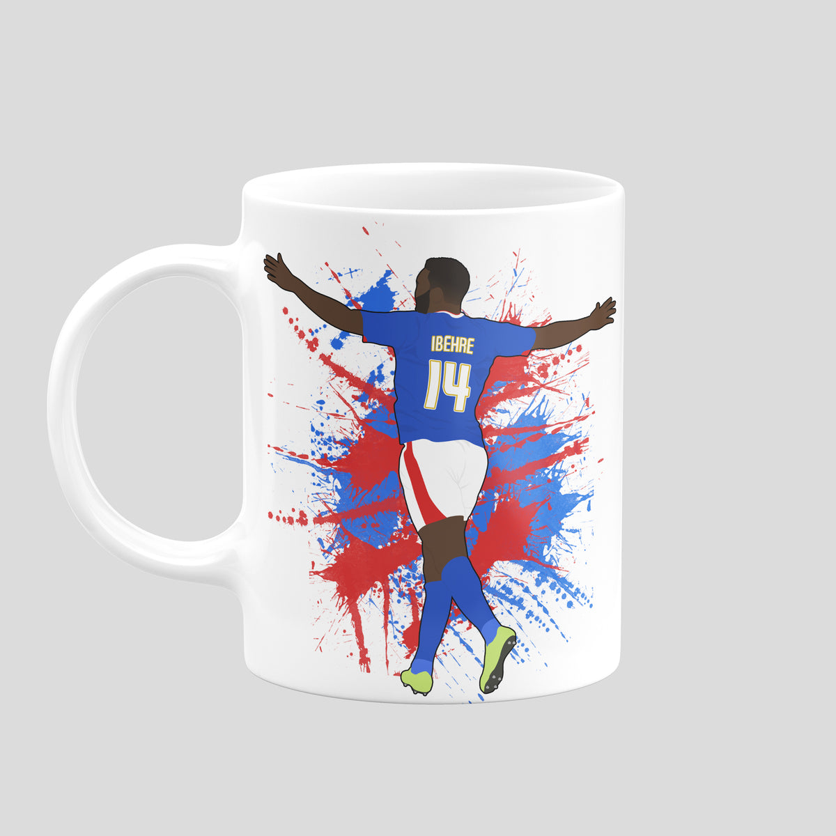 Jabo Ibehre Carlisle United football artwork on a white ceramic mug