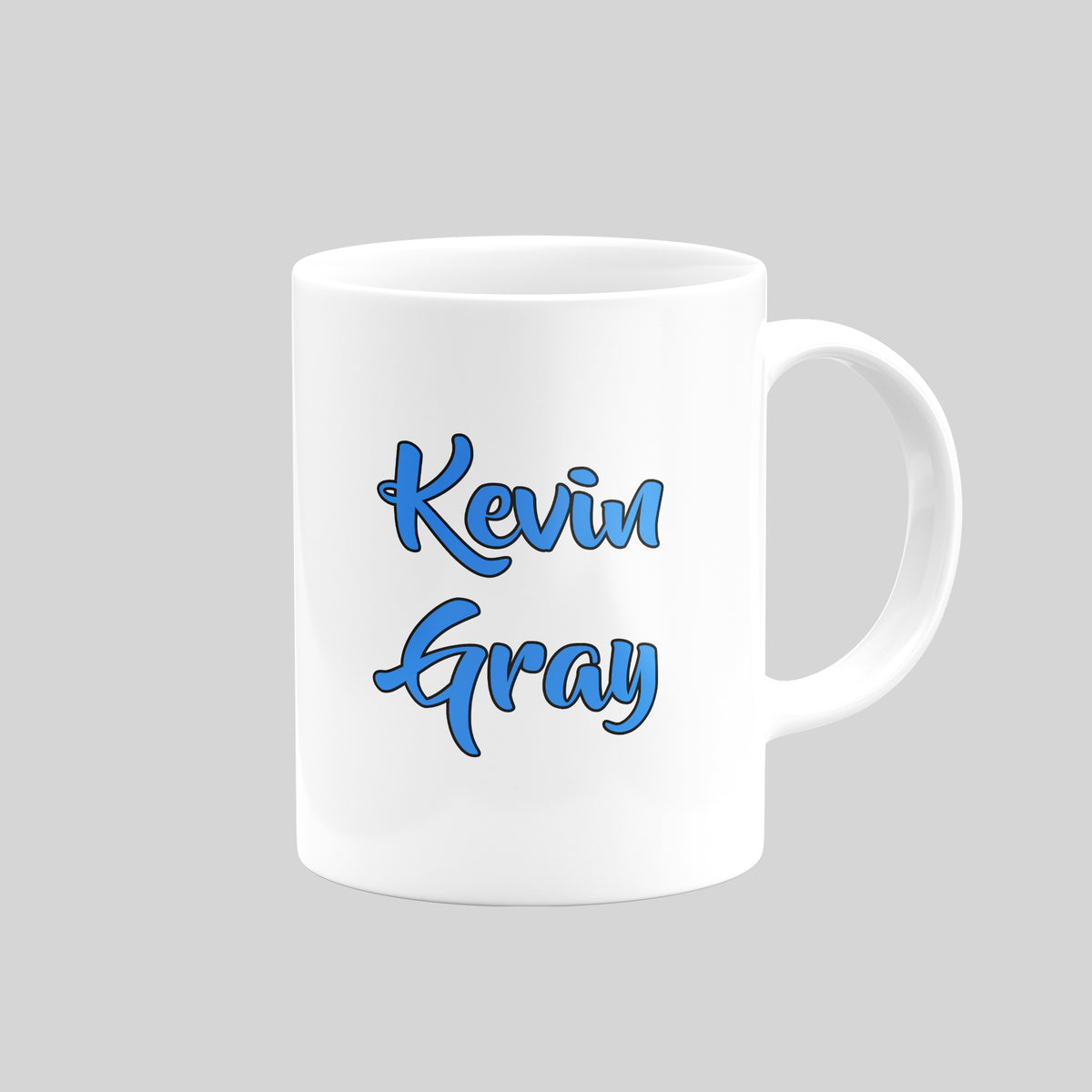 Kevin Gray name design on the reverse of a Carlisle United mug