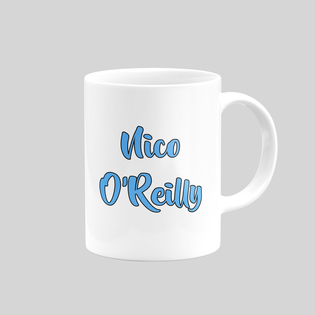 Nico O’Reilly name design on the reverse of a Manchester City mug