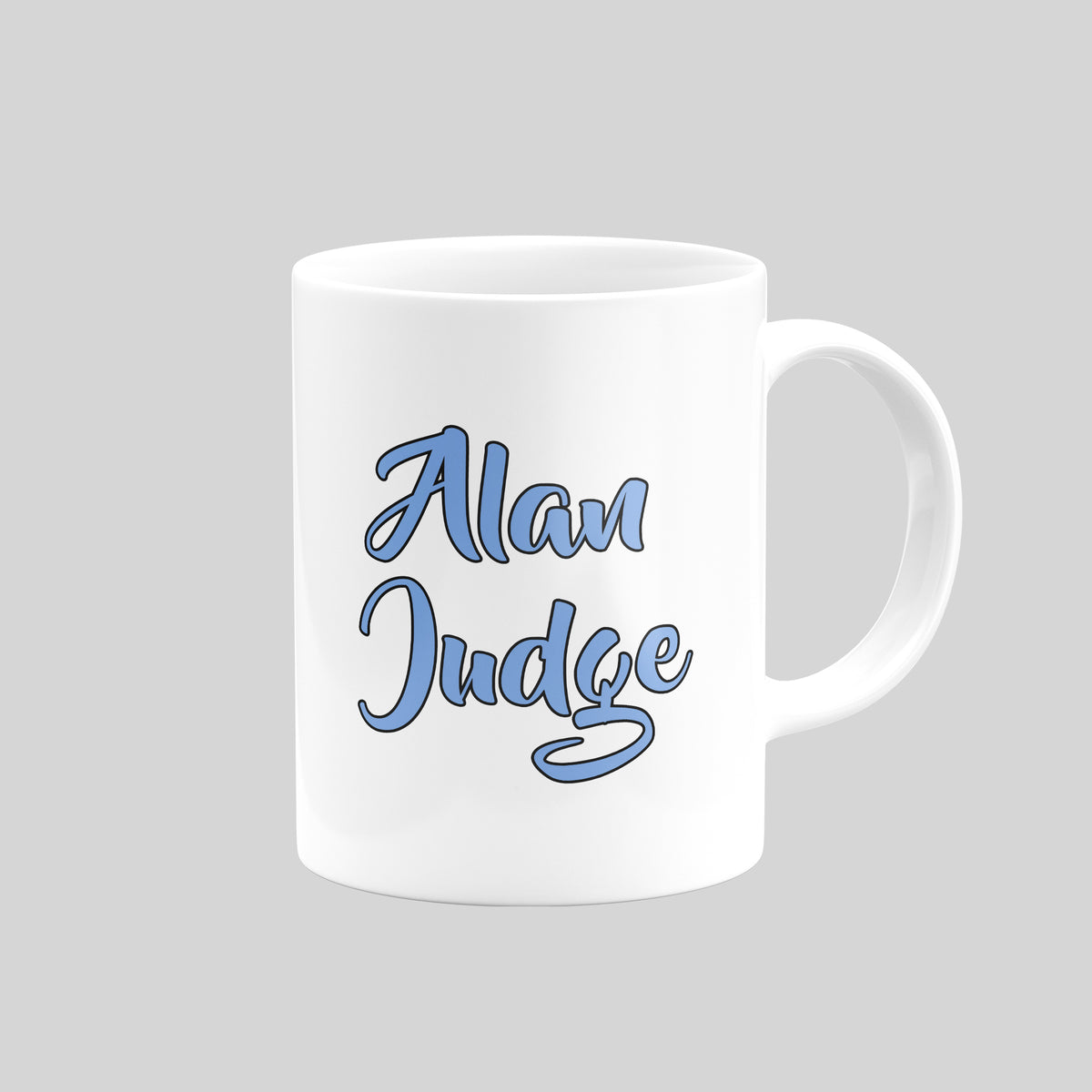 Reverse of Alan Judge Notts County mug showing his name