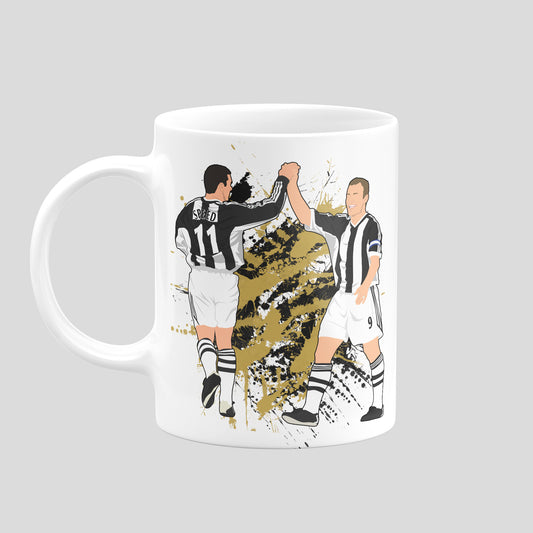 Alan Shearer & Gary Speed Newcastle United mug with original football illustration