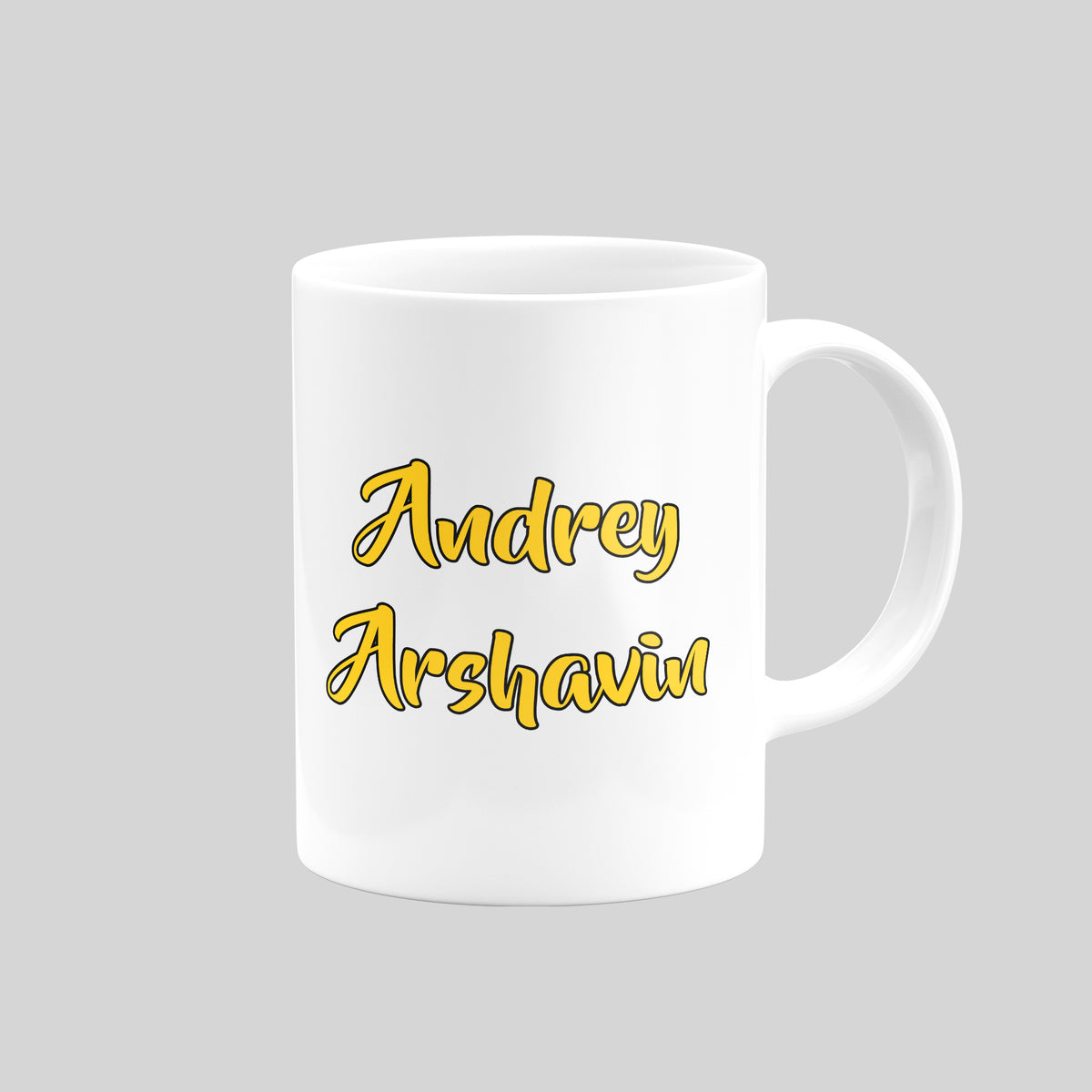 Reverse of Andrey Arshavin Arsenal mug showing his name