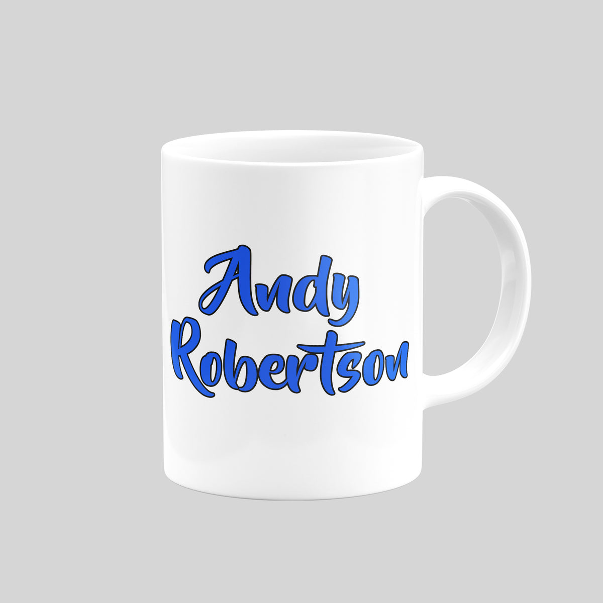Andy Robertson Scotland mug reverse with his name in blue lettering.
