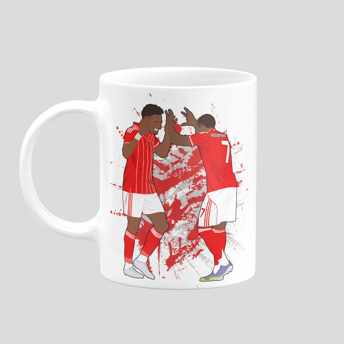 Dan Ndoye & Callum Hudson-Odoi Nottingham Forest mug with original football illustration