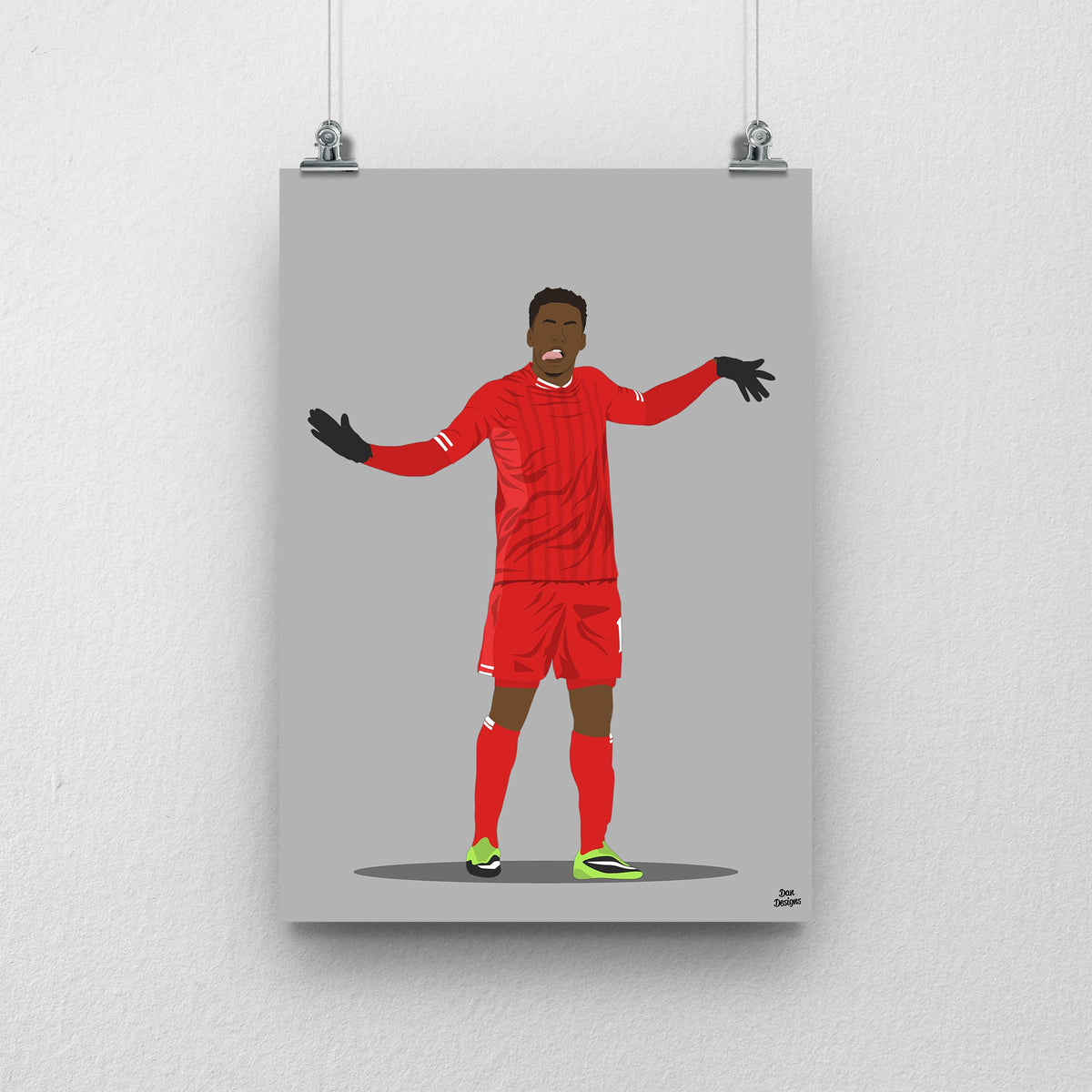 Daniel Sturridge Liverpool print showing his signature dance celebration on a grey background.