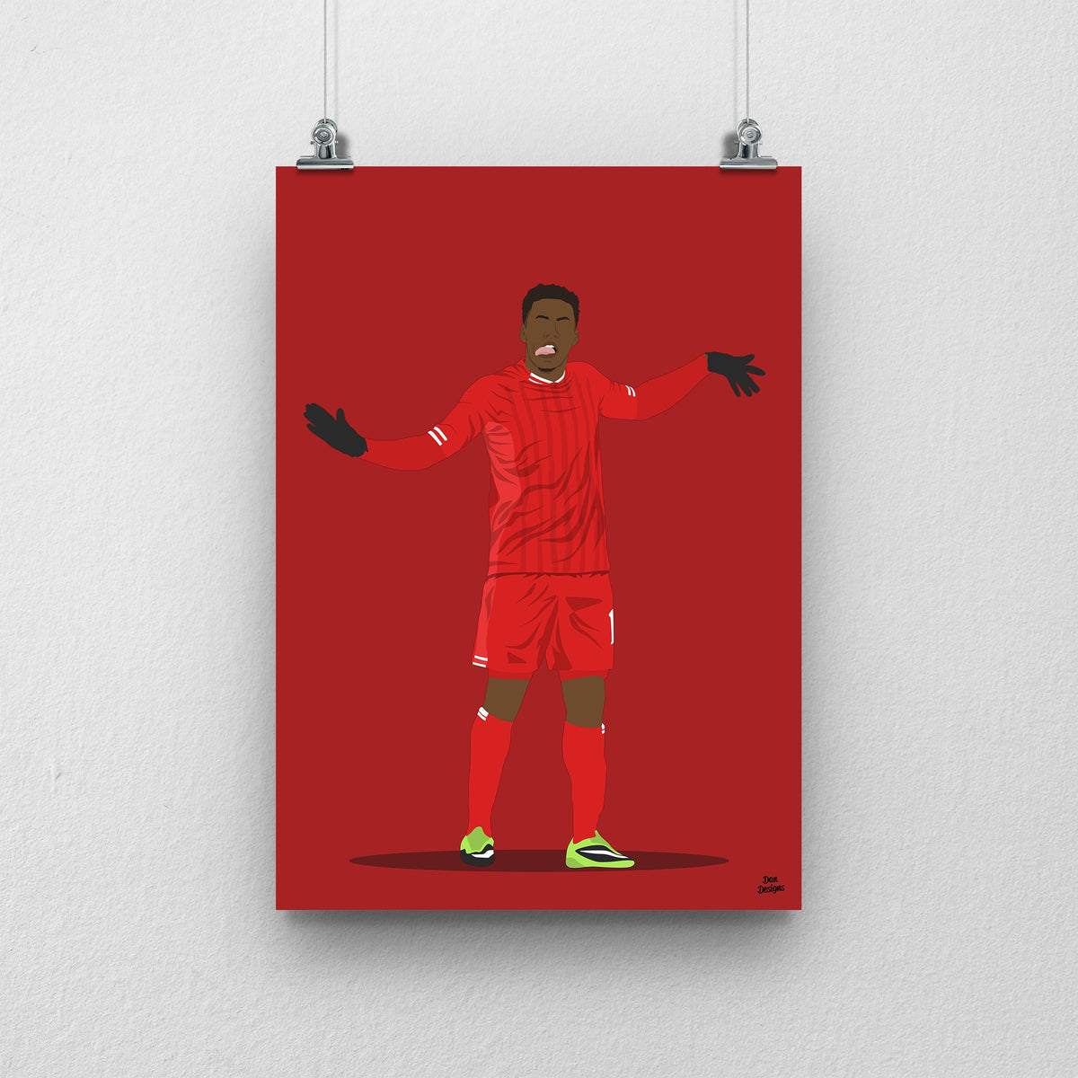 Daniel Sturridge Liverpool print showing his signature dance celebration on a red background.