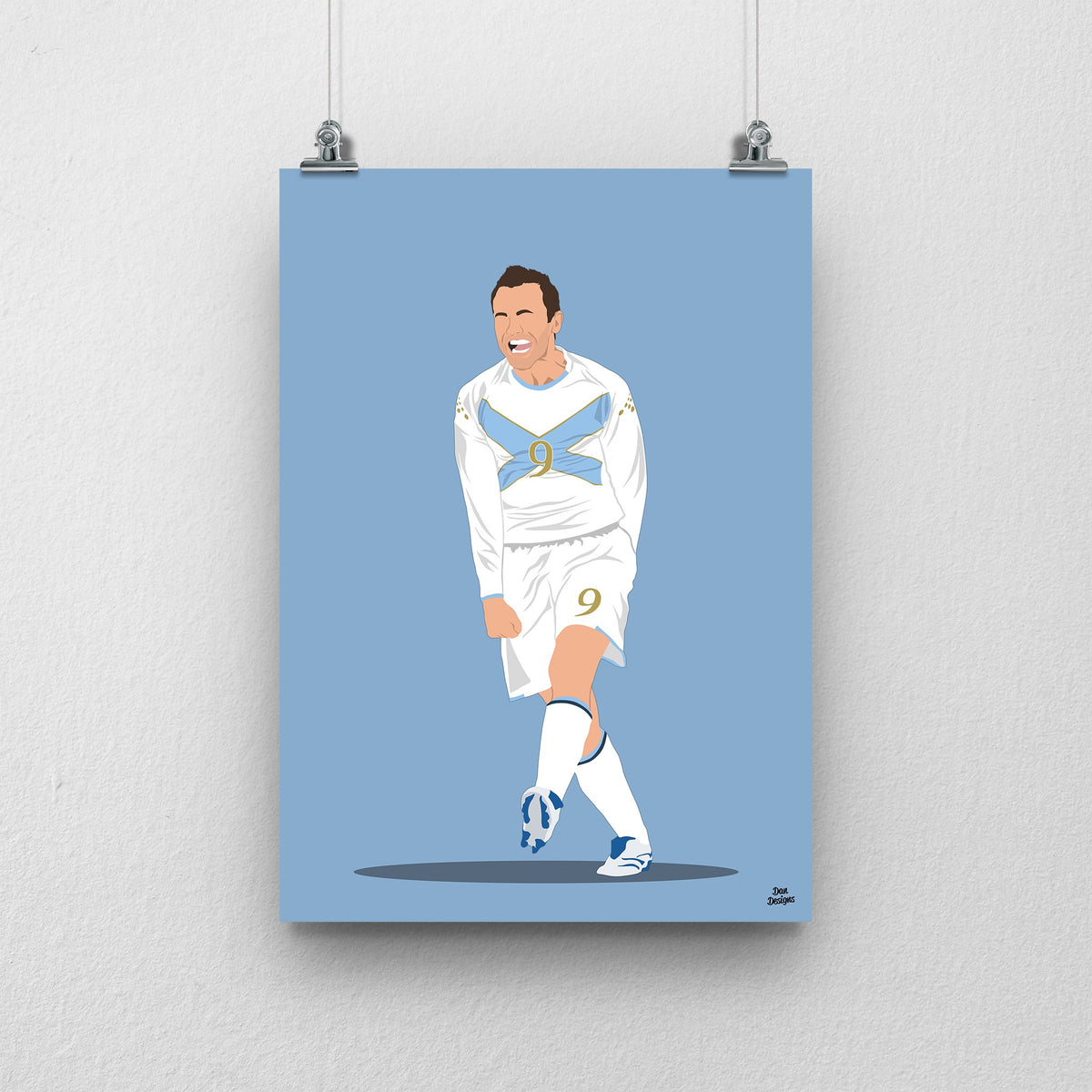James McFadden Scotland print celebrating his goal against France in 2007, blue design