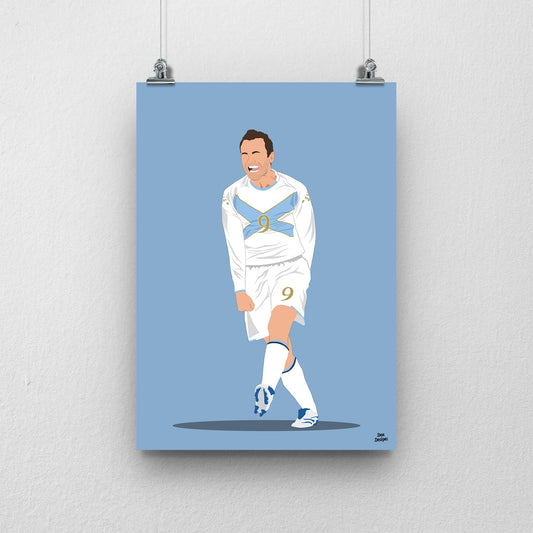 James McFadden Scotland print celebrating his goal against France in 2007, blue design