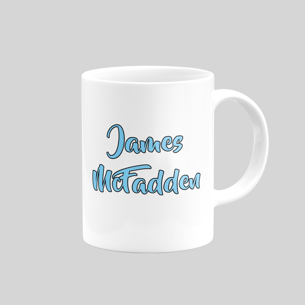 Reverse of James McFadden Scotland mug with his name in blue lettering