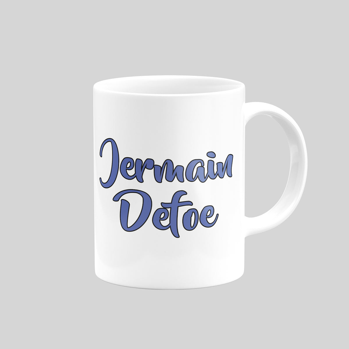 Reverse of Jermain Defoe Tottenham mug showing his name in blue lettering