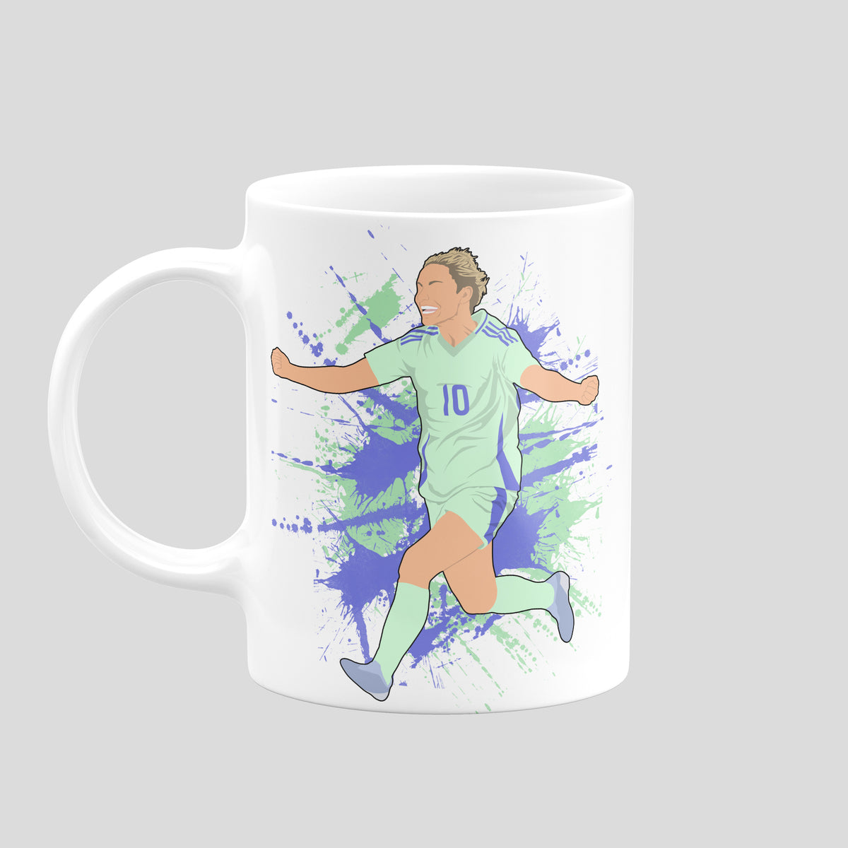 Jess Fishlock Wales mug – celebration artwork in green and purple