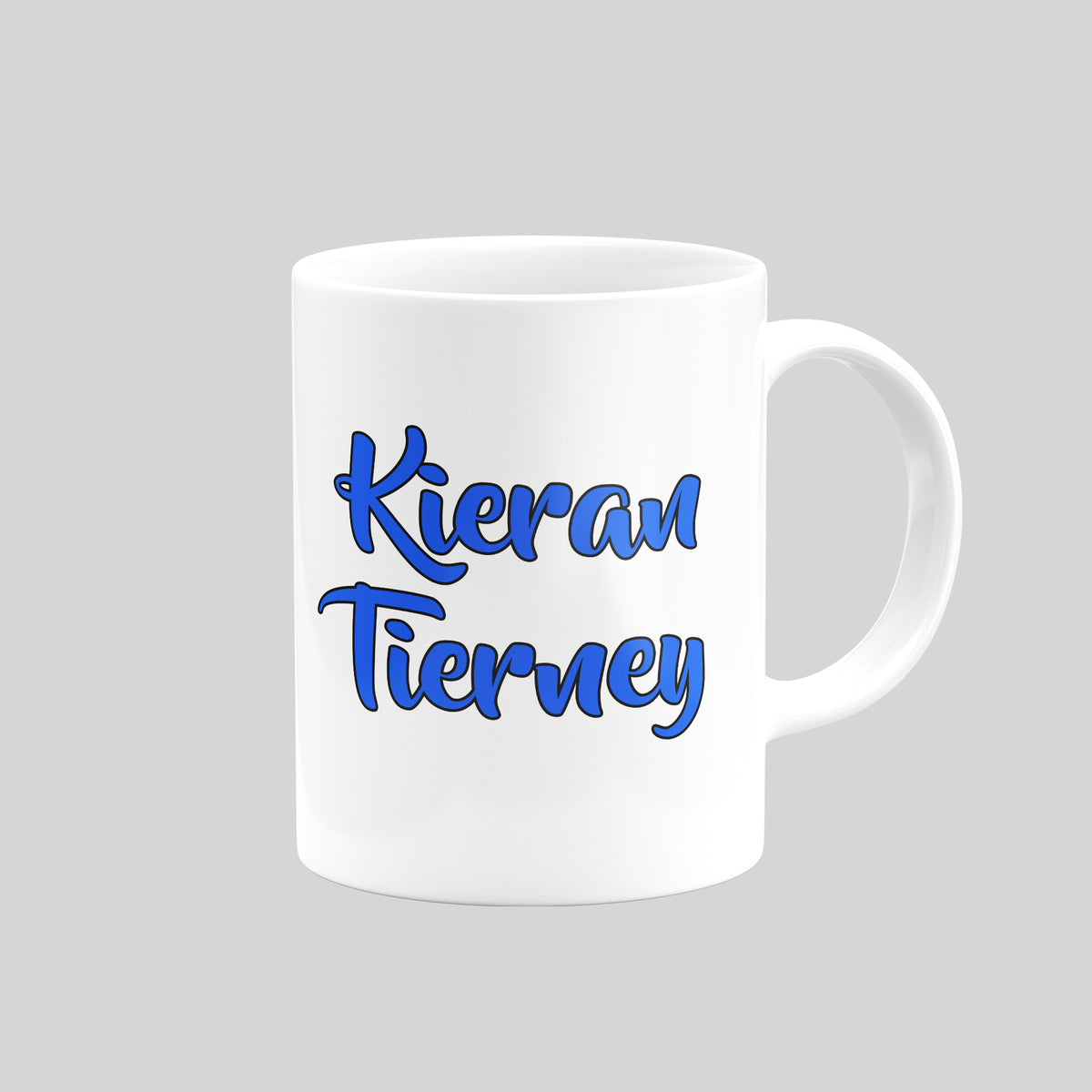 Kieran Tierney Scotland mug reverse with his name in blue lettering.