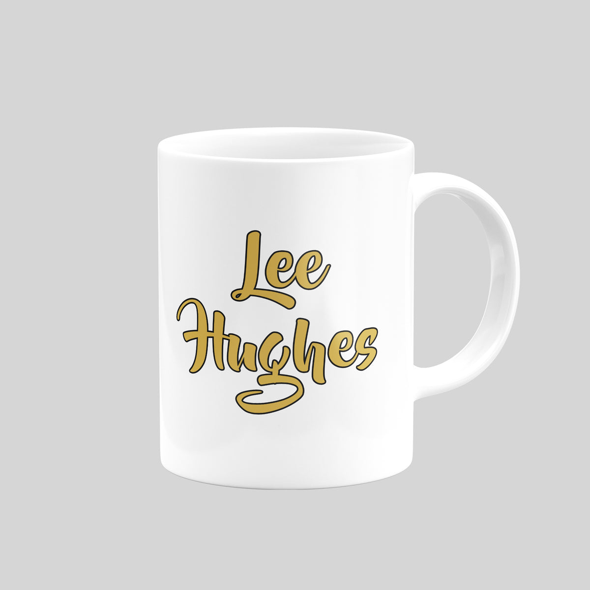 Reverse of Lee Hughes Notts County mug showing his name