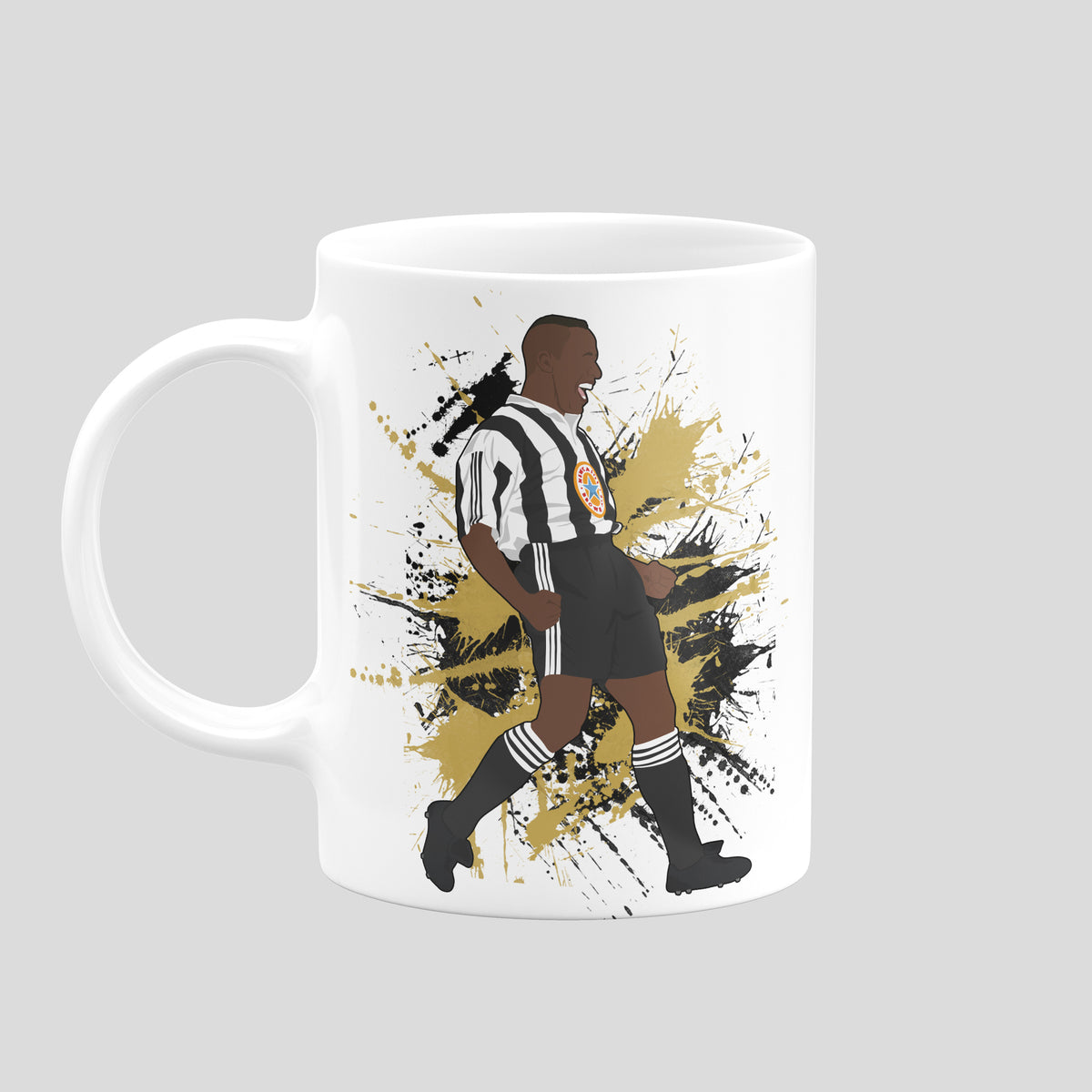 Les Ferdinand Newcastle United mug with original football illustration