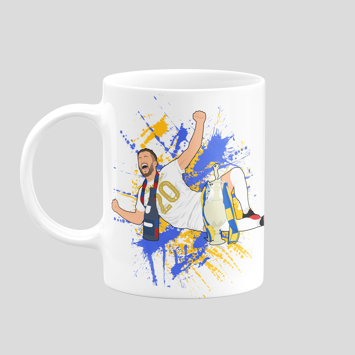 Liam Cooper Leeds United mug with original football illustration