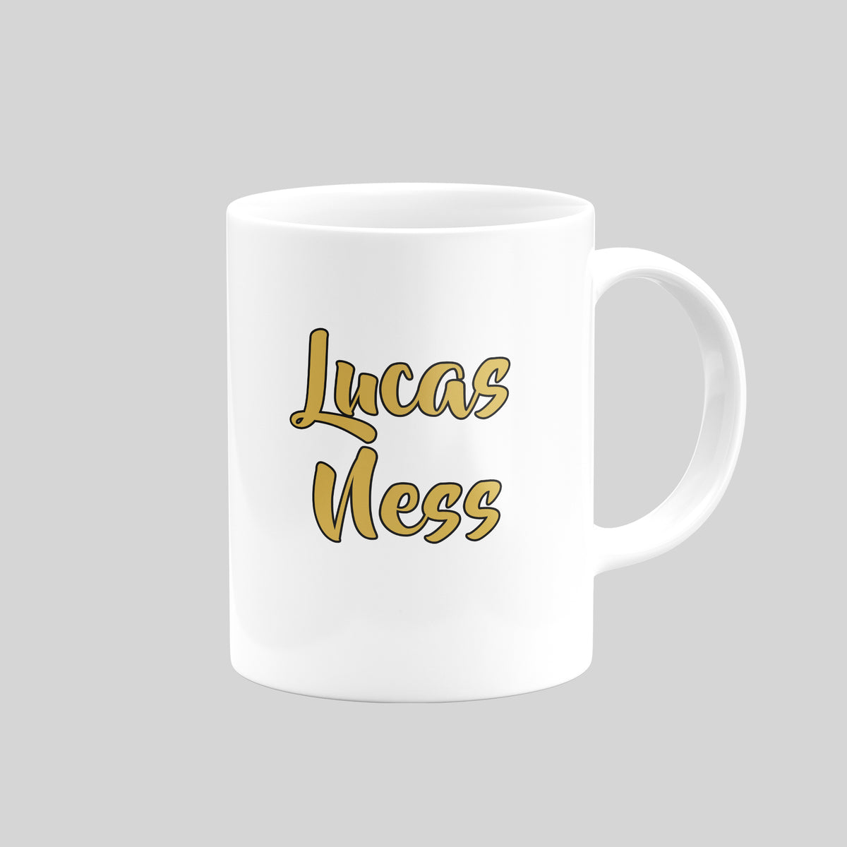 Reverse of Lucas Ness Notts County mug showing his name
