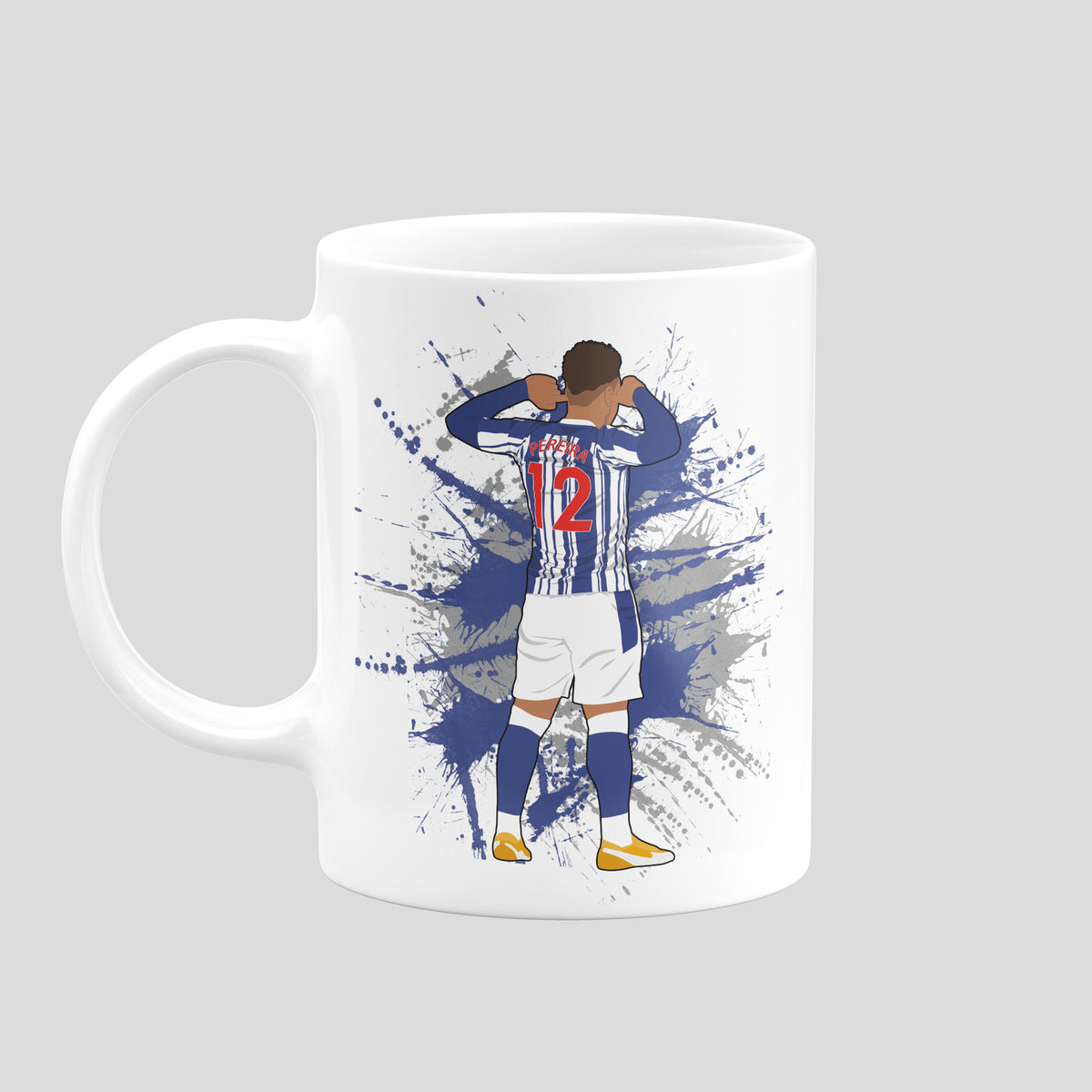 Matheus Pereira West Brom mug with original football illustration