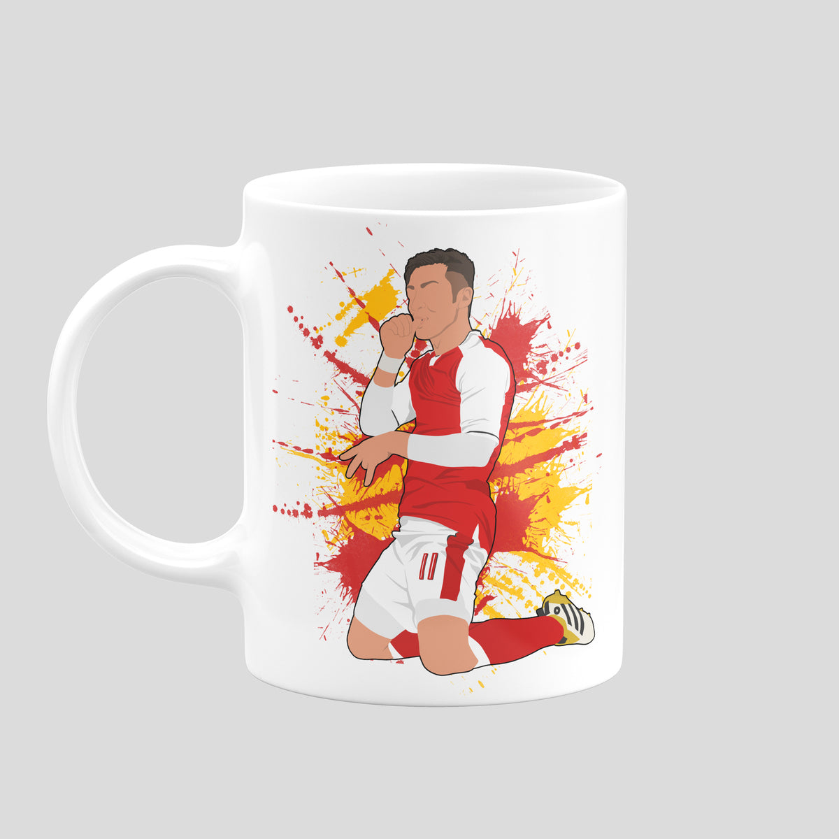 Mesut Özil Arsenal mug with original football illustration