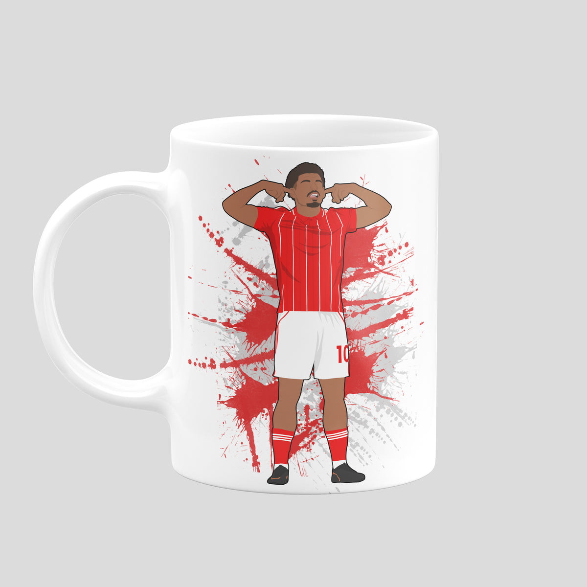 Morgan Gibbs-White Nottingham Forest mug with original football illustration