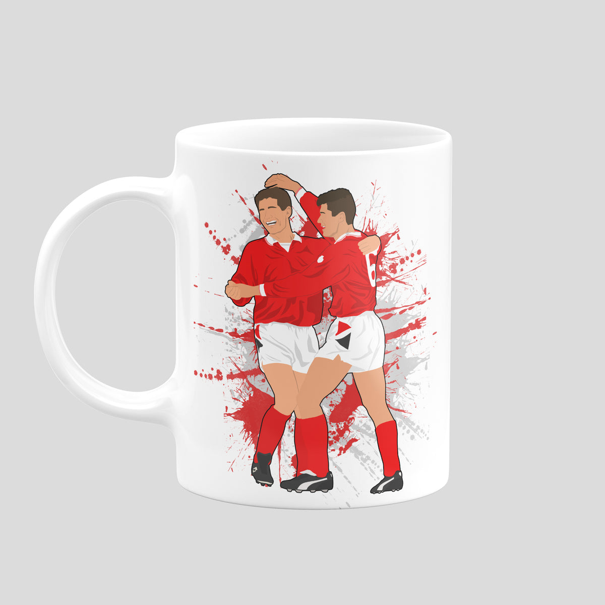 Nigel Clough & Roy Keane Nottingham Forest mug with original football illustration