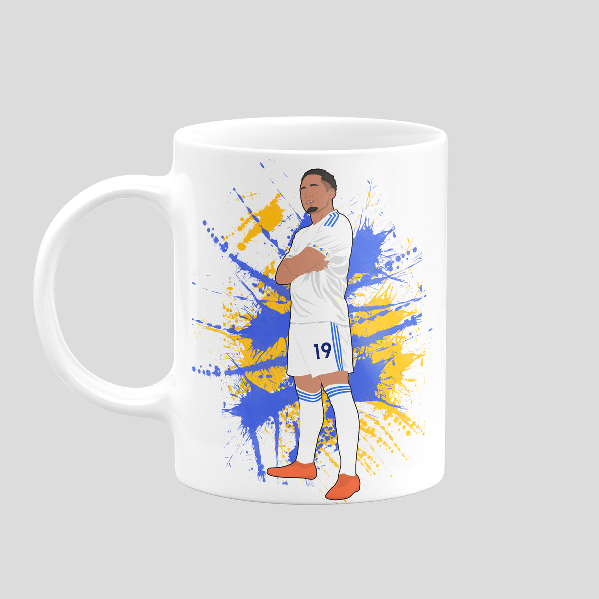 Noah Okafor Leeds United mug with original football illustration