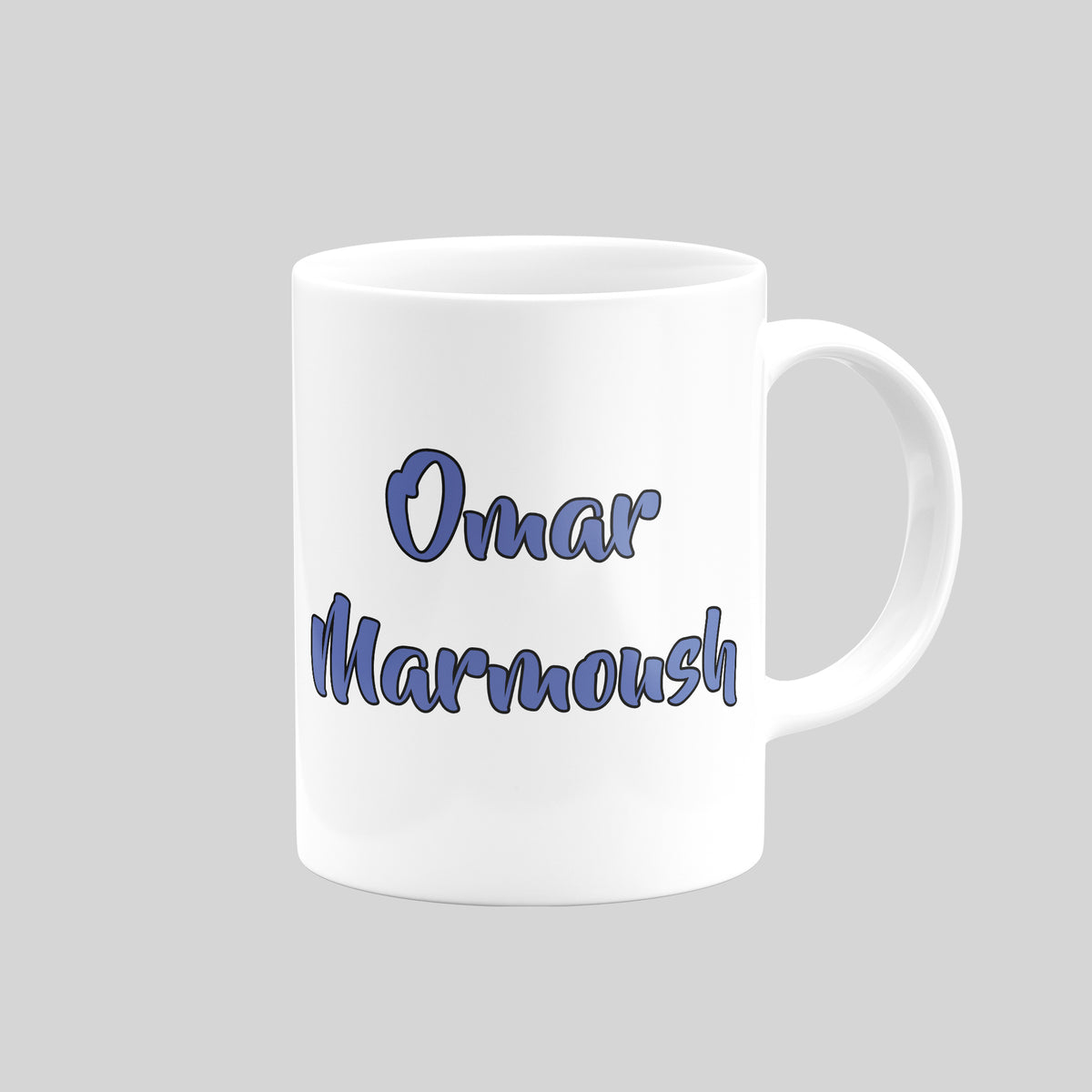 Reverse of Omar Marmoush Tottenham mug showing his name in blue lettering