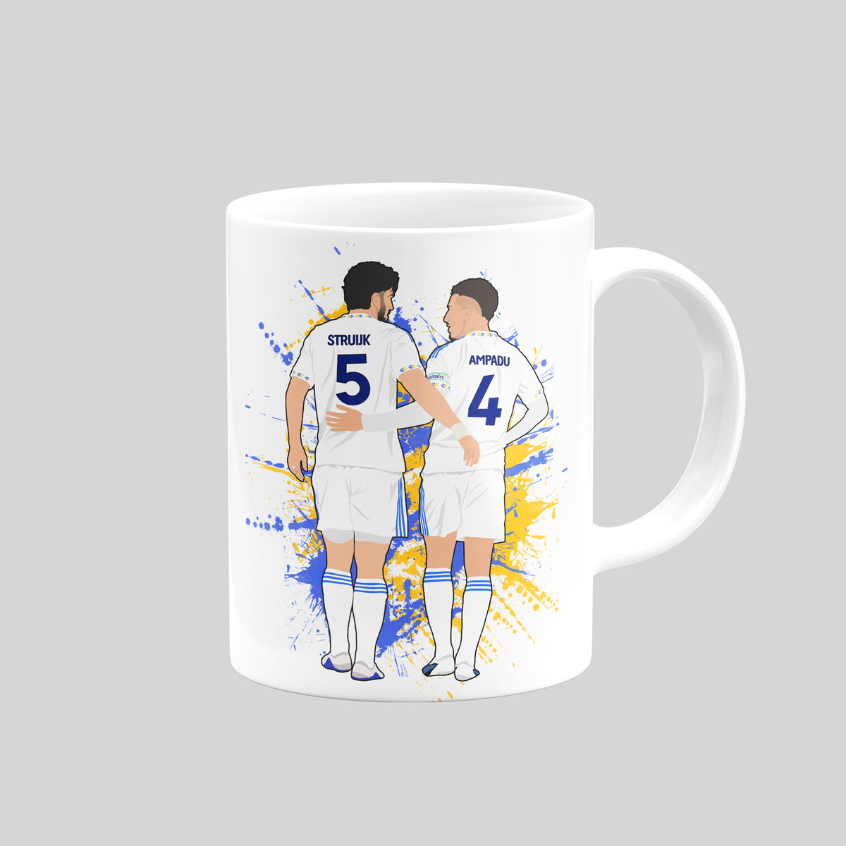Reverse of Pascal Struijk & Ethan Ampadu Leeds United mug showing the player artwork