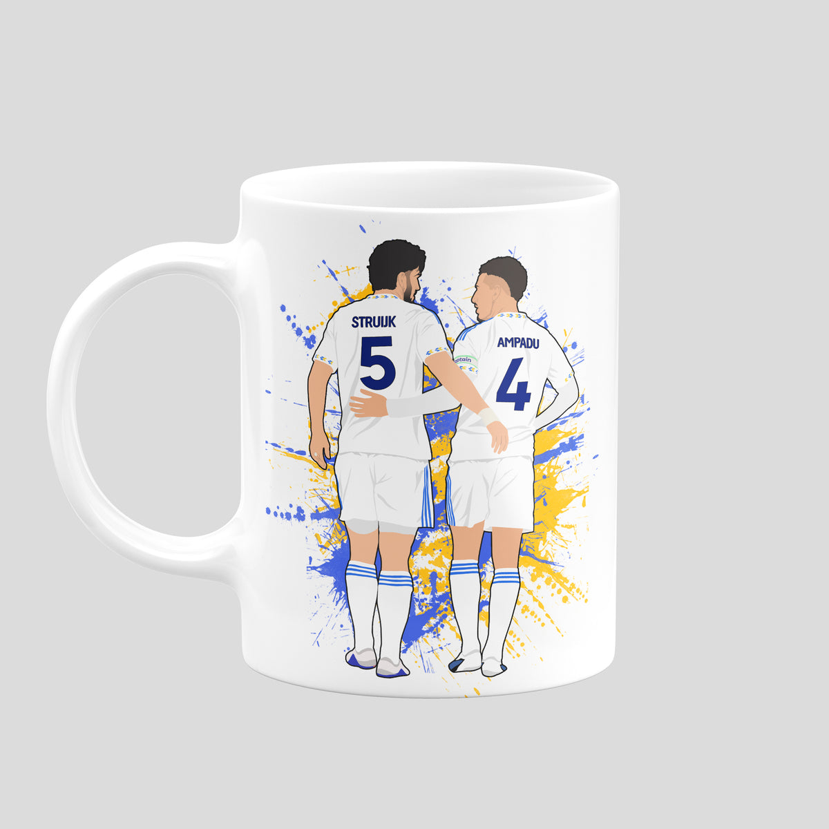 Pascal Struijk & Ethan Ampadu Leeds United mug with original football illustration