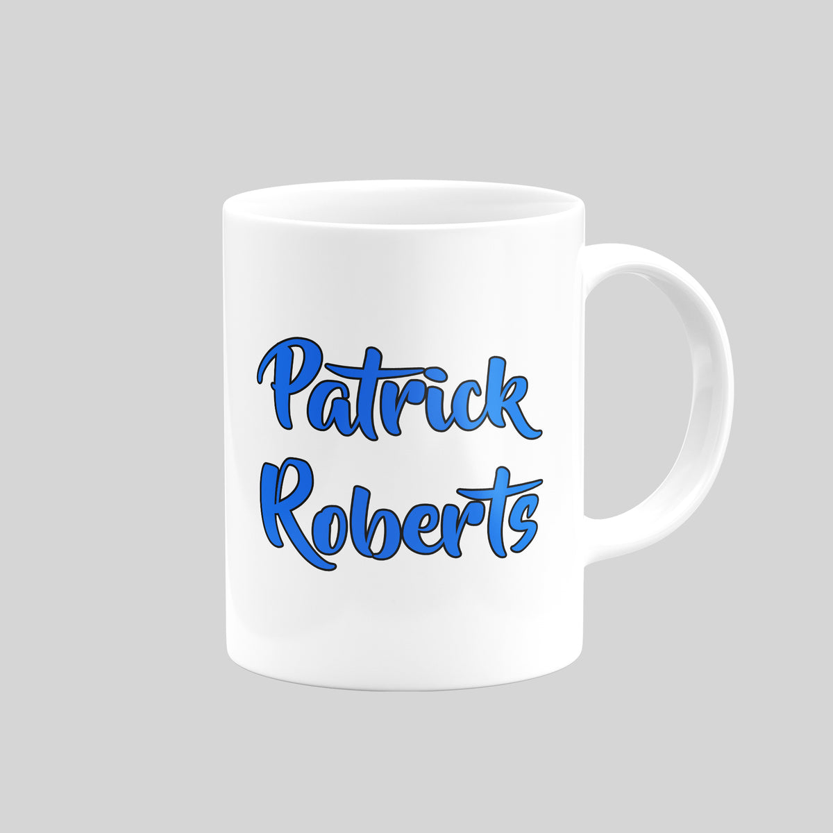 Reverse of Patrick Roberts Birmingham City mug showing his name