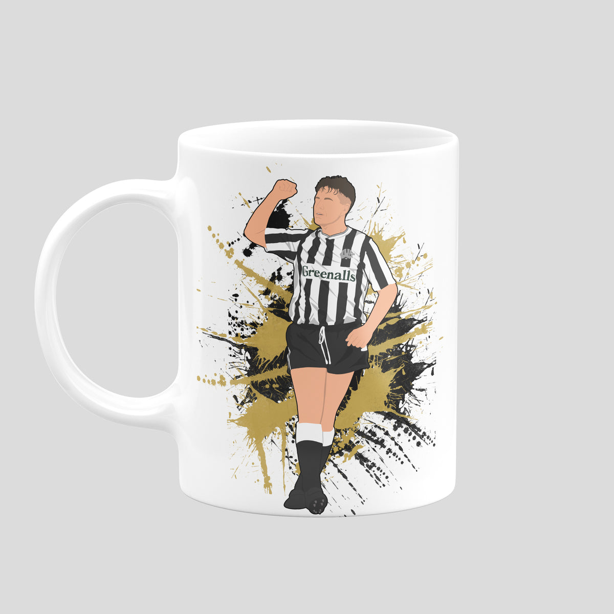Paul Gascoigne Newcastle United mug with original football illustration