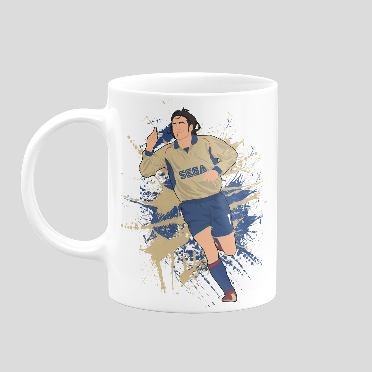Robert Pires Arsenal mug with original football illustration