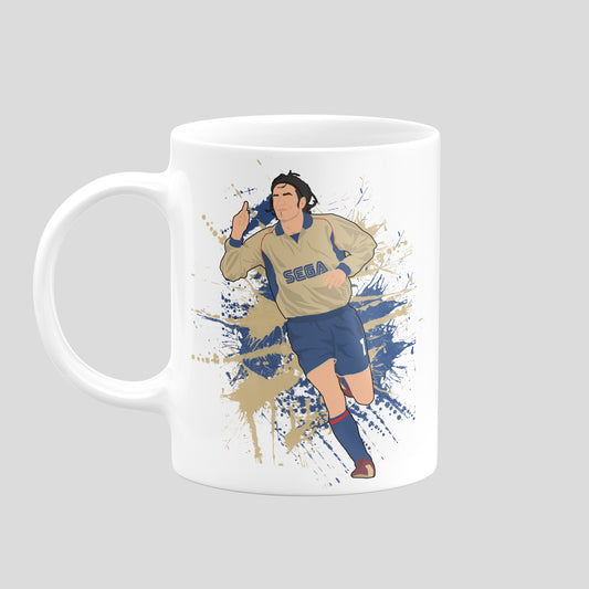 Robert Pires Arsenal mug with original football illustration