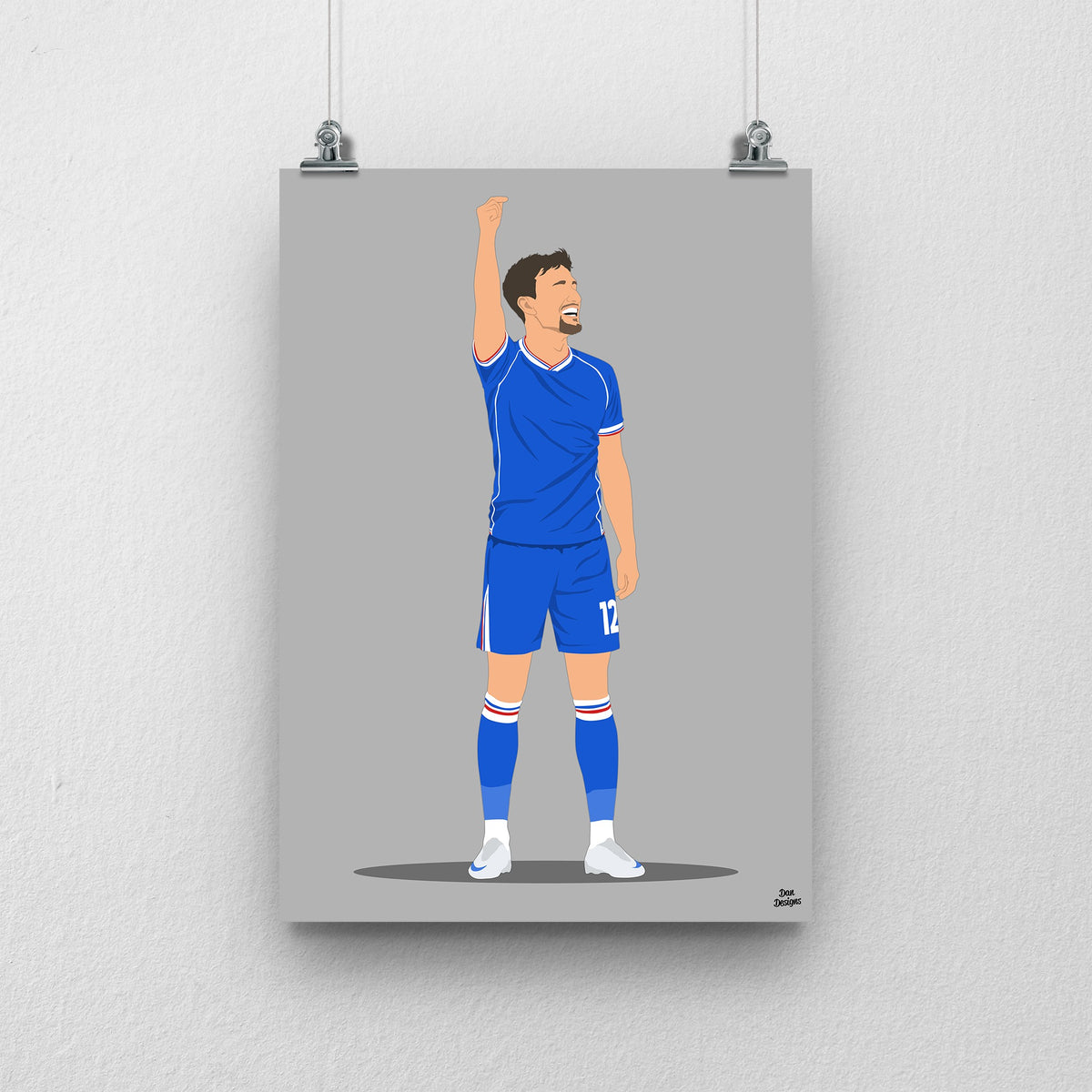 Ryan Galvin Carlisle United print showing his imaginary red card celebration against Harrogate, grey background