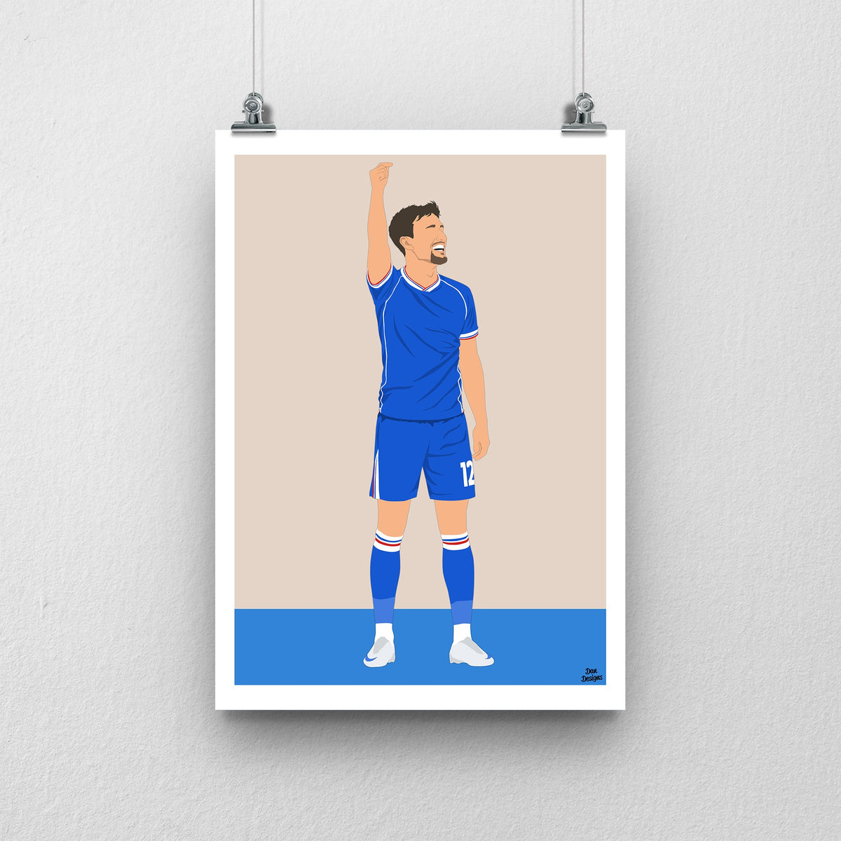 Ryan Galvin Carlisle United print showing his imaginary red card celebration against Harrogate, white border background