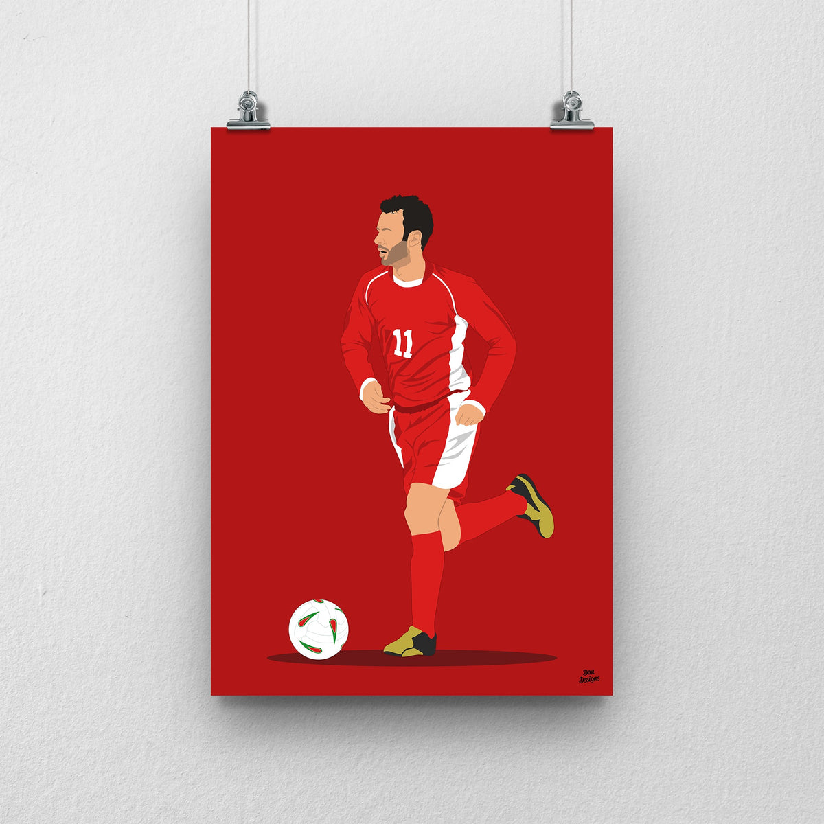 Ryan Giggs Wales print, running with the ball in the red Wales number 11 kit, on a red background.