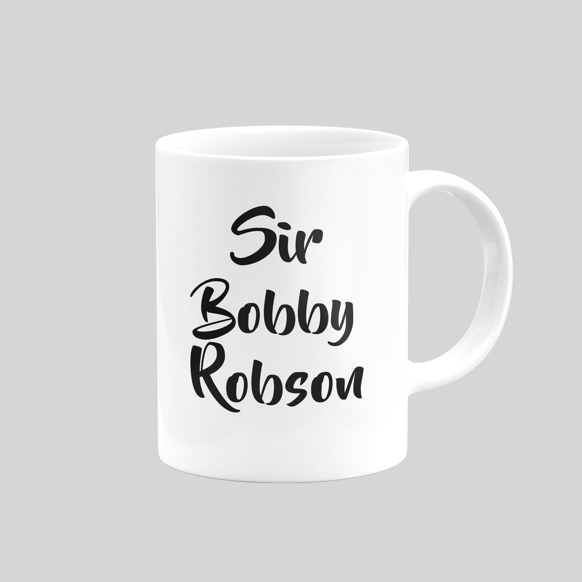 Reverse of Sir Bobby Robson Newcastle United mug showing his name